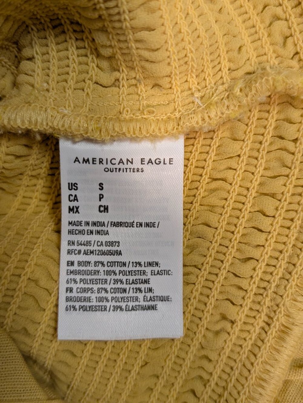 American Eagle Smocked Cotton Linen Ruffle Mini Dress Yellow S Cottagecore EUC - Picture 9 of 12